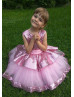 Rose Pink Sequin Tulle Peplum Flower Girl Dress